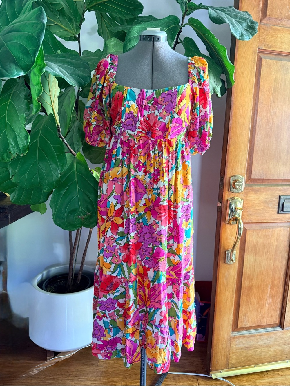Storia Floral Midi Dress in Pink, Yellow, Green, Blue